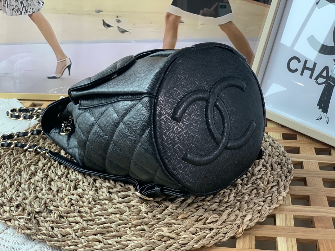 Bagsaaa Ch**el 22S Backpack in Black Caviar - 16 x 26 x 15 cm