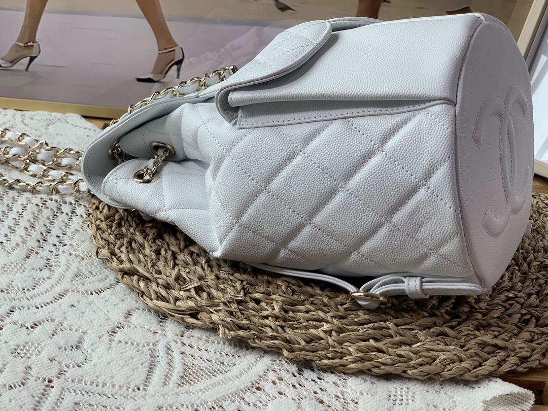 Bagsaaa Ch**el 22S Backpack in White Caviar - 16 x 26 x 15 cm