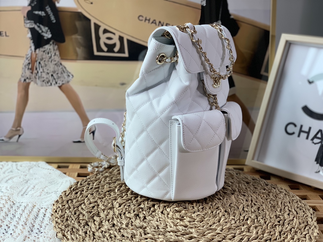 Bagsaaa Ch**el 22S Backpack in White Caviar - 16 x 26 x 15 cm