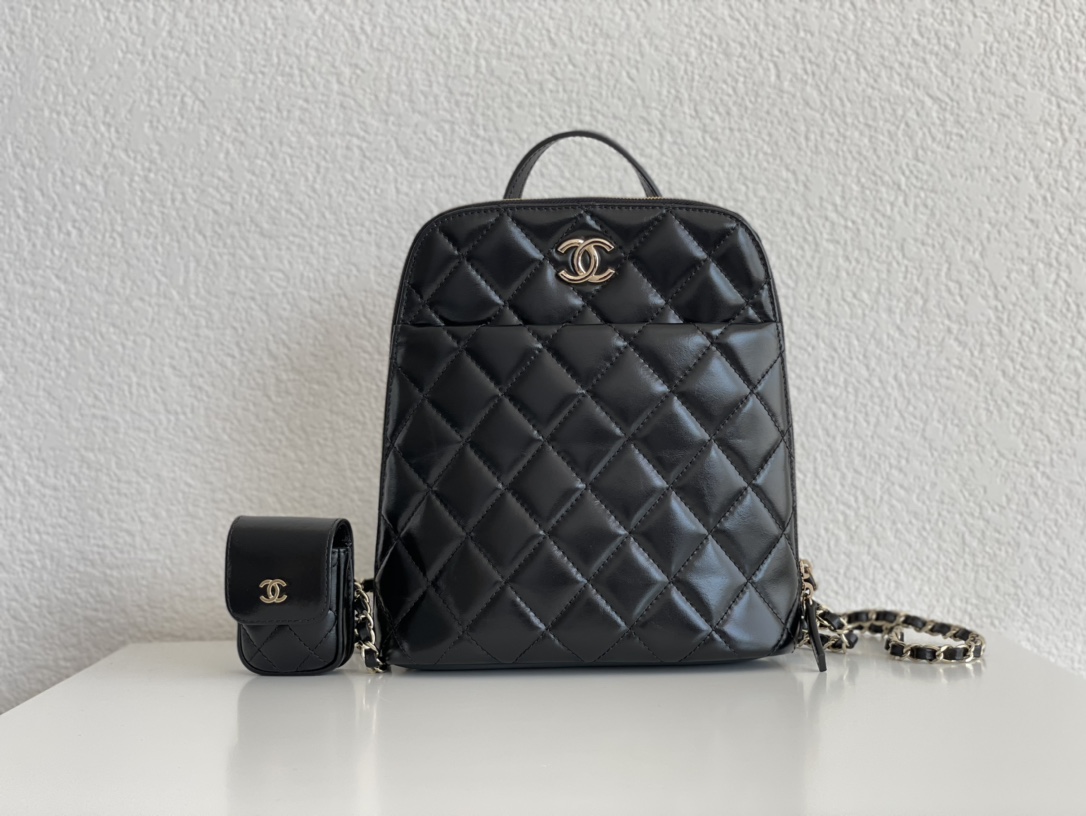 Bagsaaa Ch**elRucksack Backpack AS3332 Calfskin leather Black - 24x21x8cm