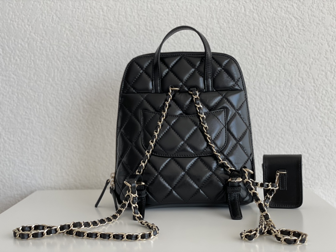 Bagsaaa Ch**elRucksack Backpack AS3332 Calfskin leather Black - 24x21x8cm