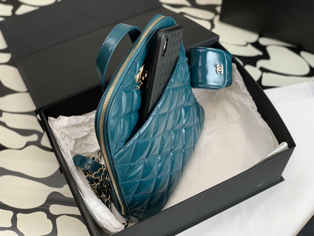 Bagsaaa Ch**el Rucksack Backpack AS3332 Calfskin leather Blue - 24x21x8cm