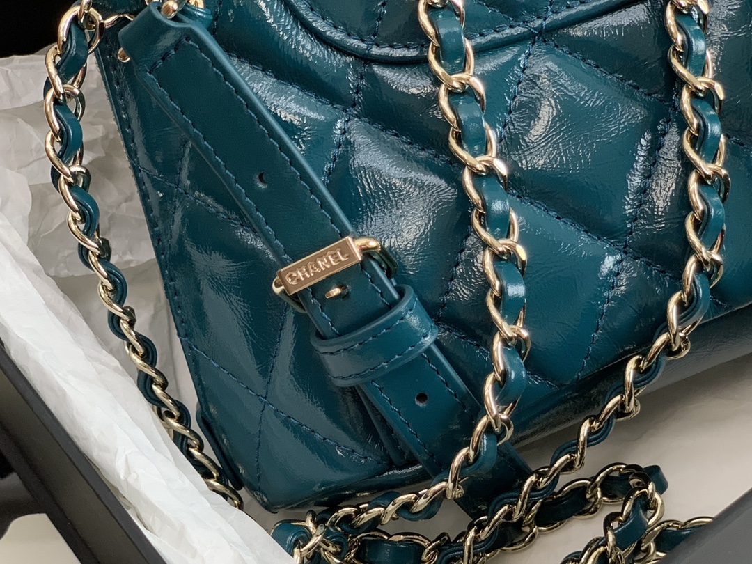 Bagsaaa Ch**el Rucksack Backpack AS3332 Calfskin leather Blue - 24x21x8cm