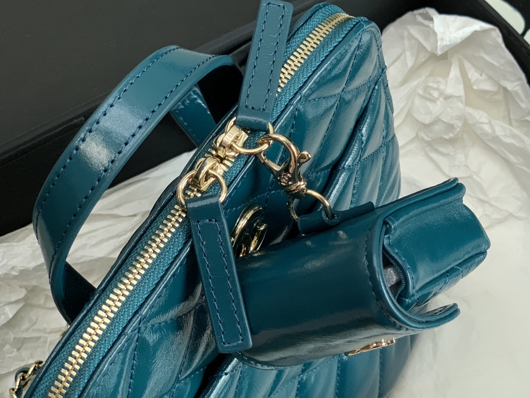 Bagsaaa Ch**el Rucksack Backpack AS3332 Calfskin leather Blue - 24x21x8cm