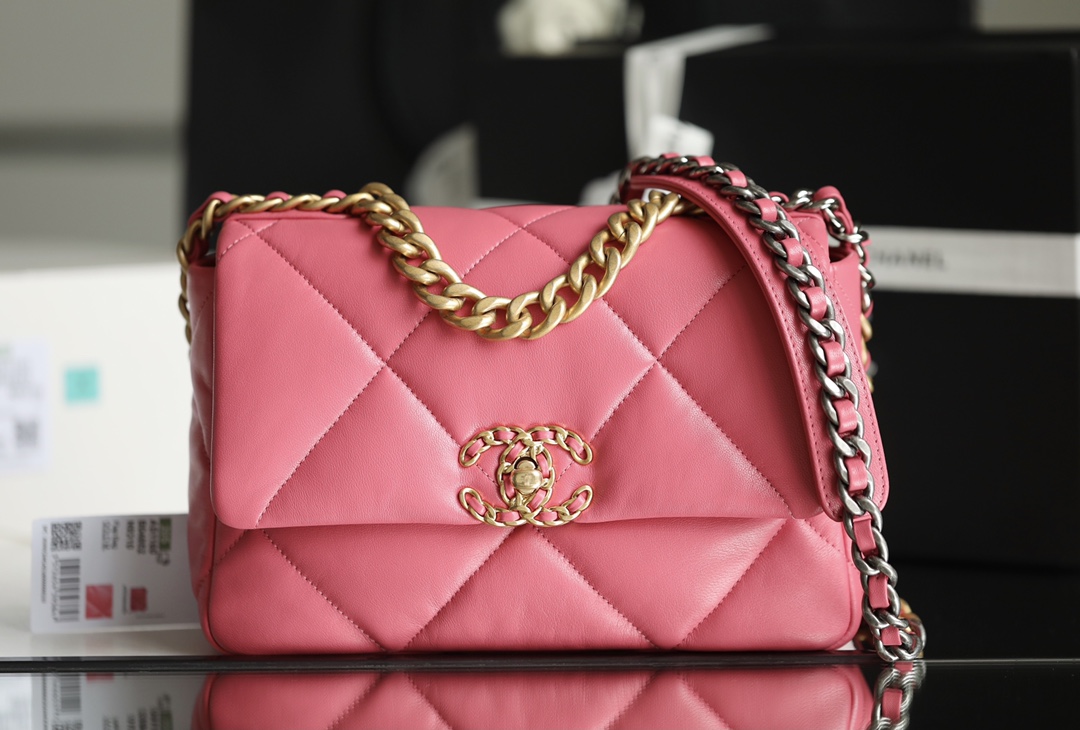 Bagsaaa Ch**el 19 Flap Bag Small Pink - 26x16x9cm
