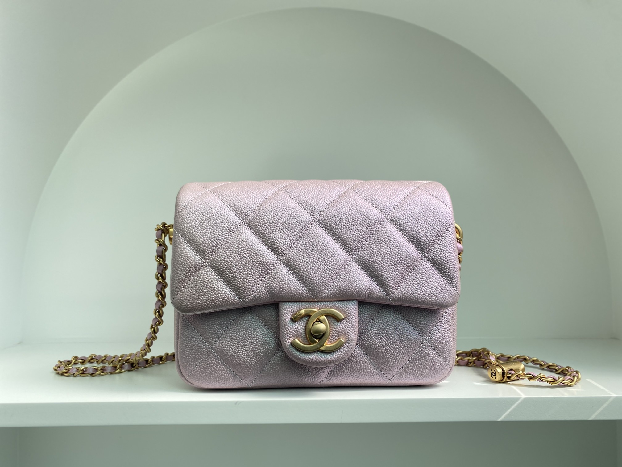 Bagsaaa Ch**el Caviar Quilted Square Mini Pink 21K - 19x13x17cm