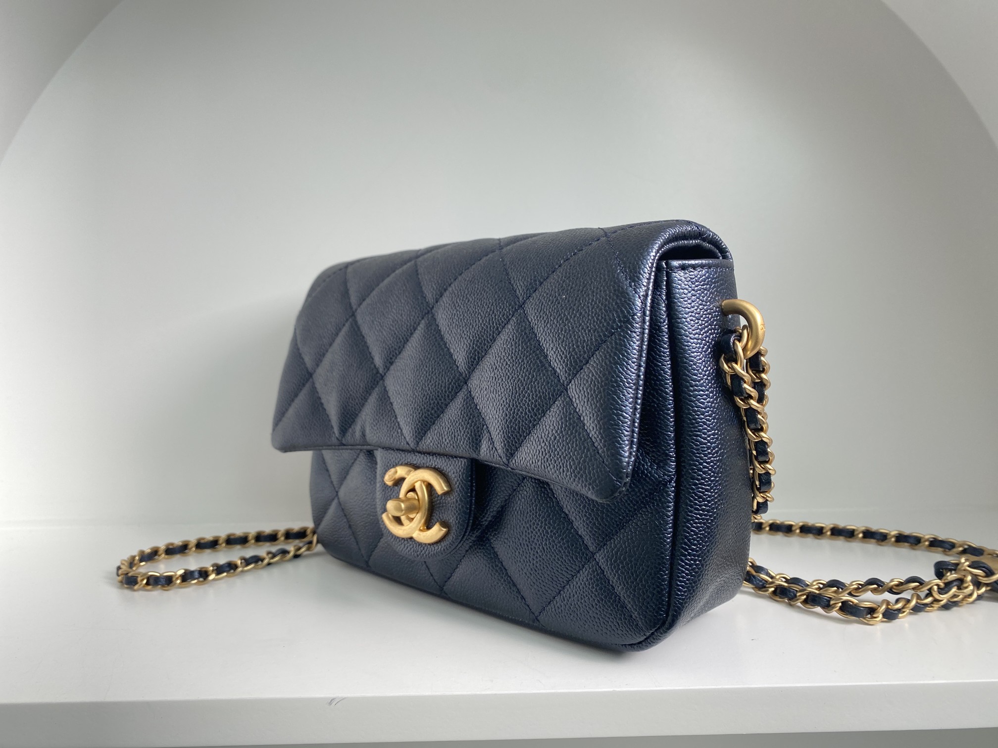Bagsaaa Ch**el Caviar Quilted Square Mini Navy Blue 21K - 19x13x17cm
