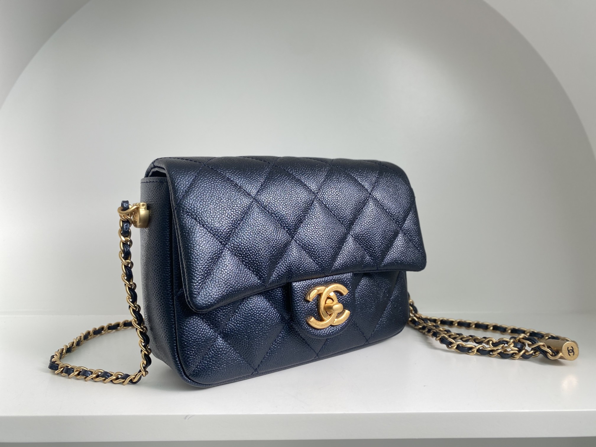 Bagsaaa Ch**el Caviar Quilted Square Mini Navy Blue 21K - 19x13x17cm