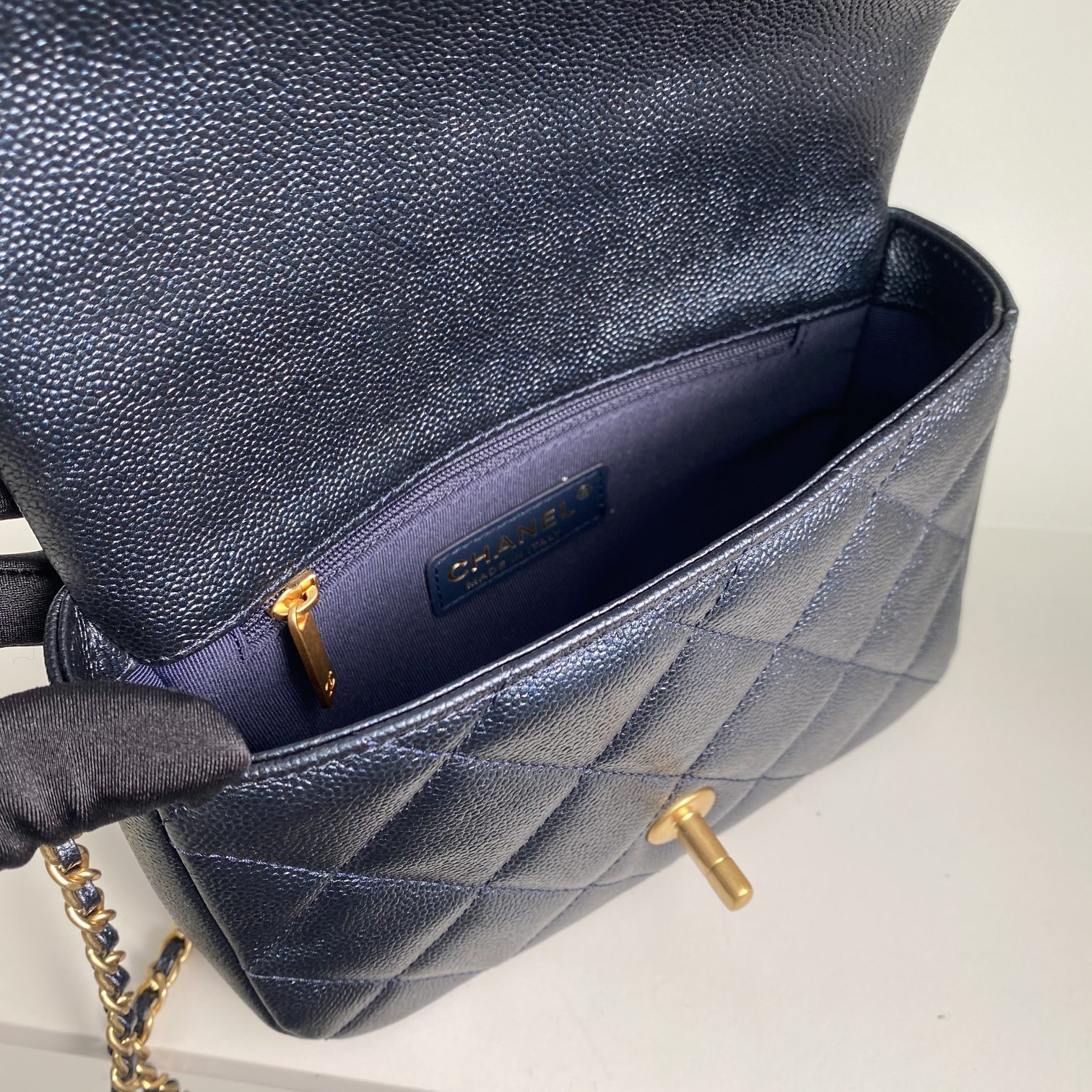 Bagsaaa Ch**el Caviar Quilted Square Mini Navy Blue 21K - 19x13x17cm
