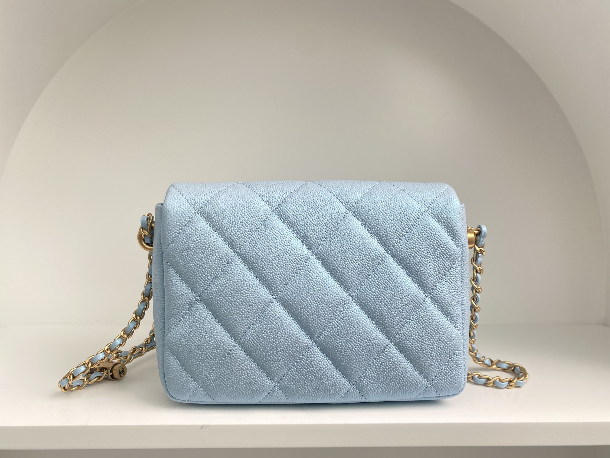 Bagsaaa Ch**el Caviar Quilted Square Mini Blue 21K - 19x13x17cm