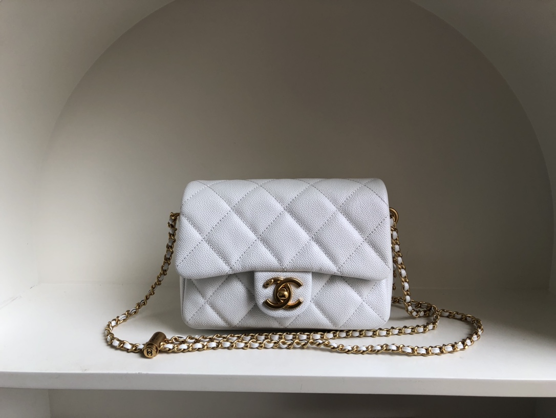 Bagsaaa Ch**el Caviar Quilted Square Mini White 21K - 19x13x17cm