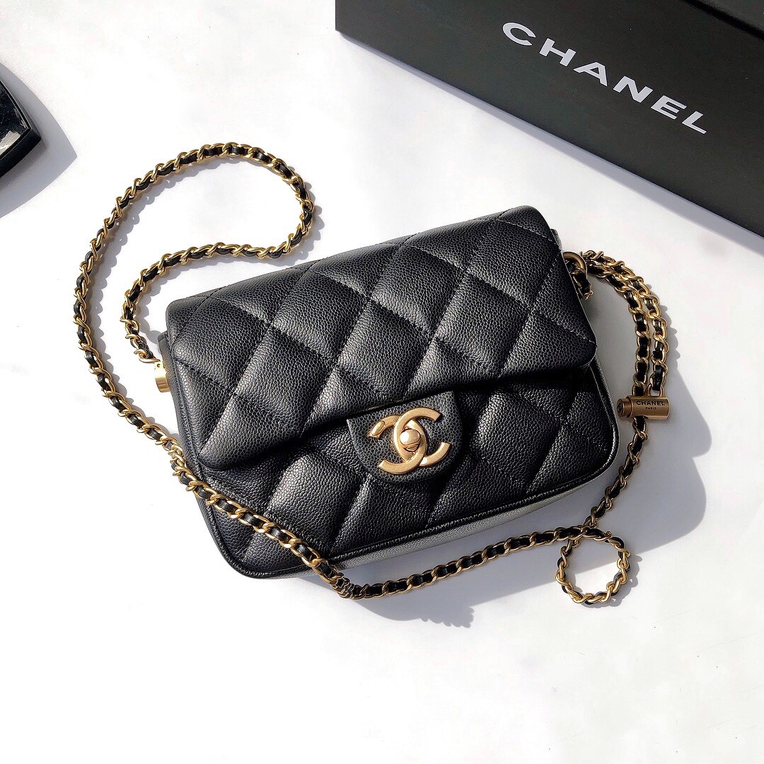Bagsaaa Ch**el Caviar Quilted Square Mini Black 21K - 19x13x17cm