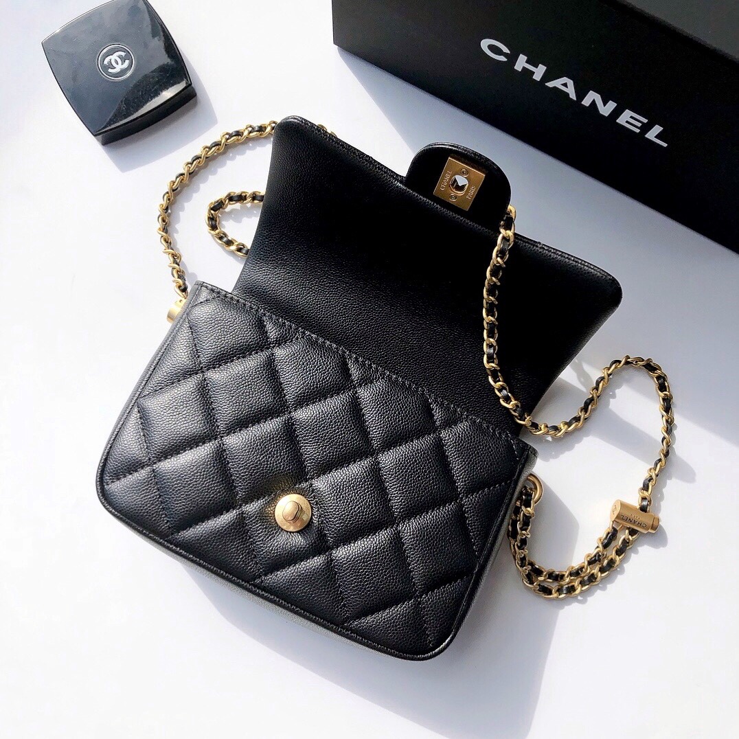 Bagsaaa Ch**el Caviar Quilted Square Mini Black 21K - 19x13x17cm