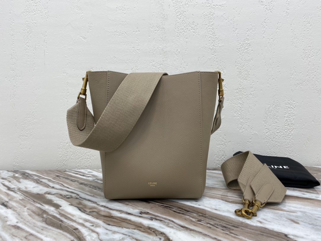 Bagsaaa Ce1i*e Sangle Small Bucket Bag in Taupe - 18 X 25 X 12 CM