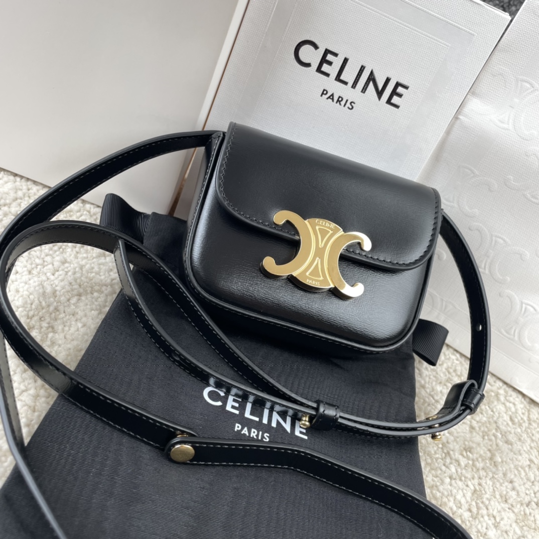 Bagsaaa Ce1i*e Mini Triomphe in black shiny calfskin - 11x8x4 cm