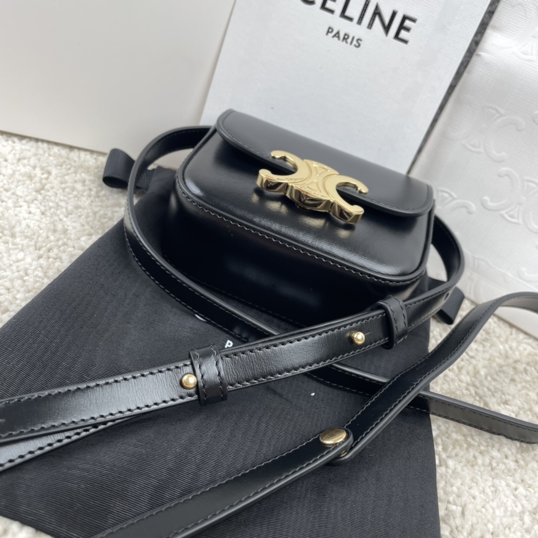 Bagsaaa Ce1i*e Mini Triomphe in black shiny calfskin - 11x8x4 cm