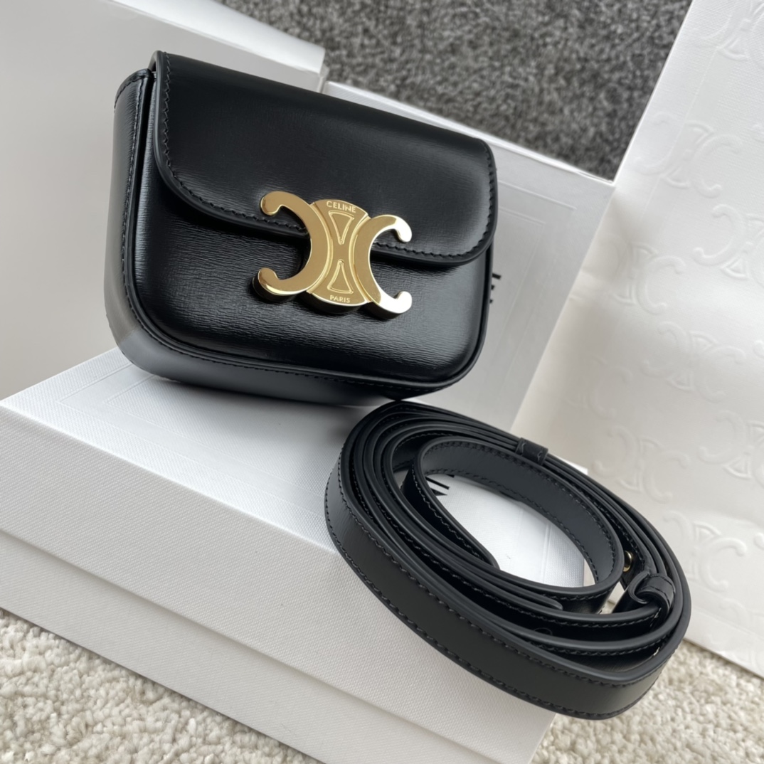 Bagsaaa Ce1i*e Mini Triomphe in black shiny calfskin - 11x8x4 cm