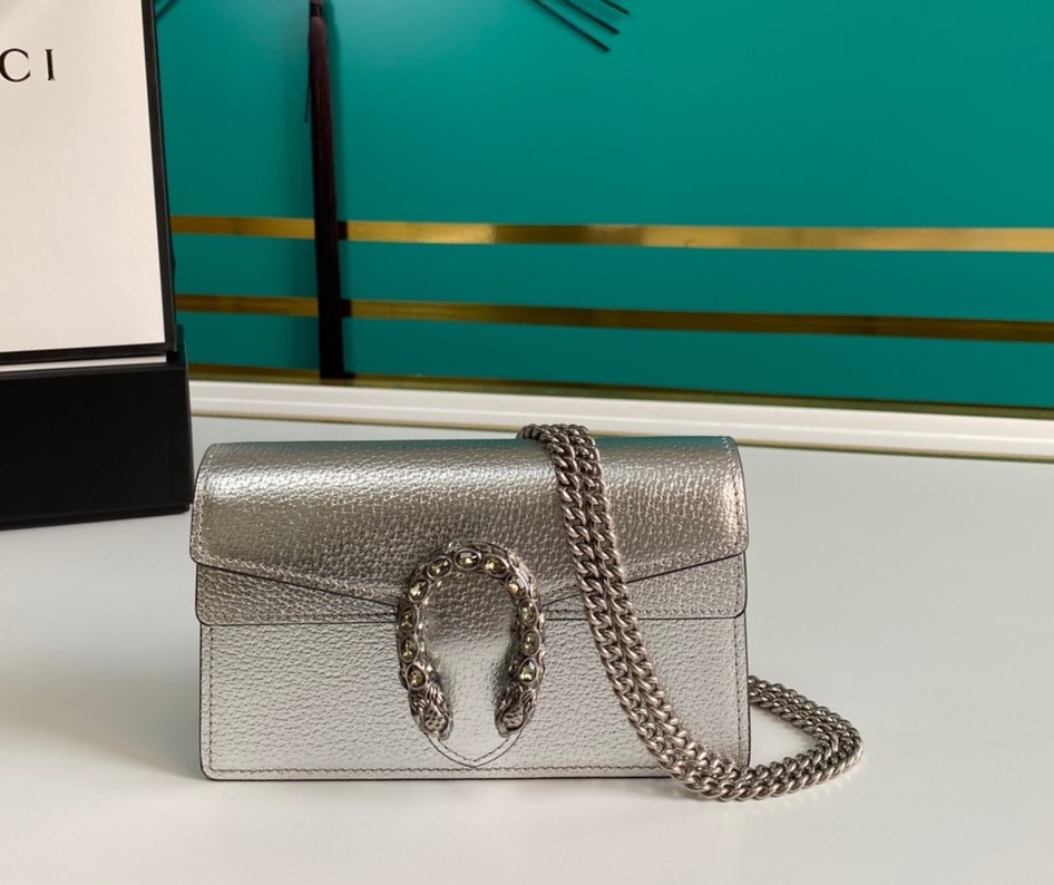 Bagsaaa Gvc*1 Dionysus S*per mini bag Silver lamé leather - 16.5x10x4cm