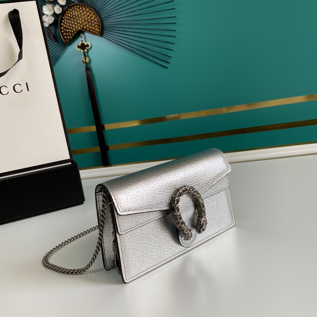 Bagsaaa Gvc*1 Dionysus S*per mini bag Silver lamé leather - 16.5x10x4cm