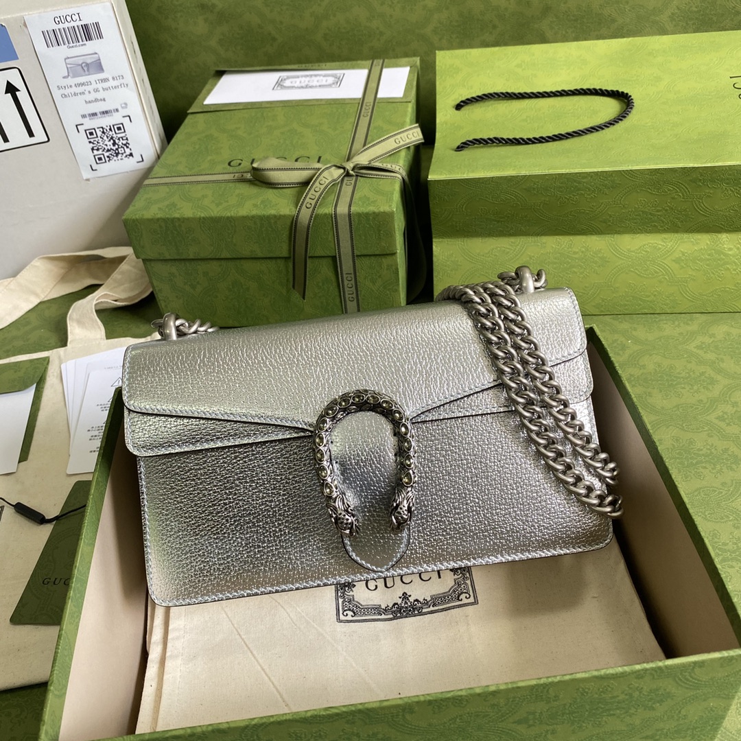 Bagsaaa Gvc*1 Dionysus mini bag Silver lamé leather -25x14x7.5cm