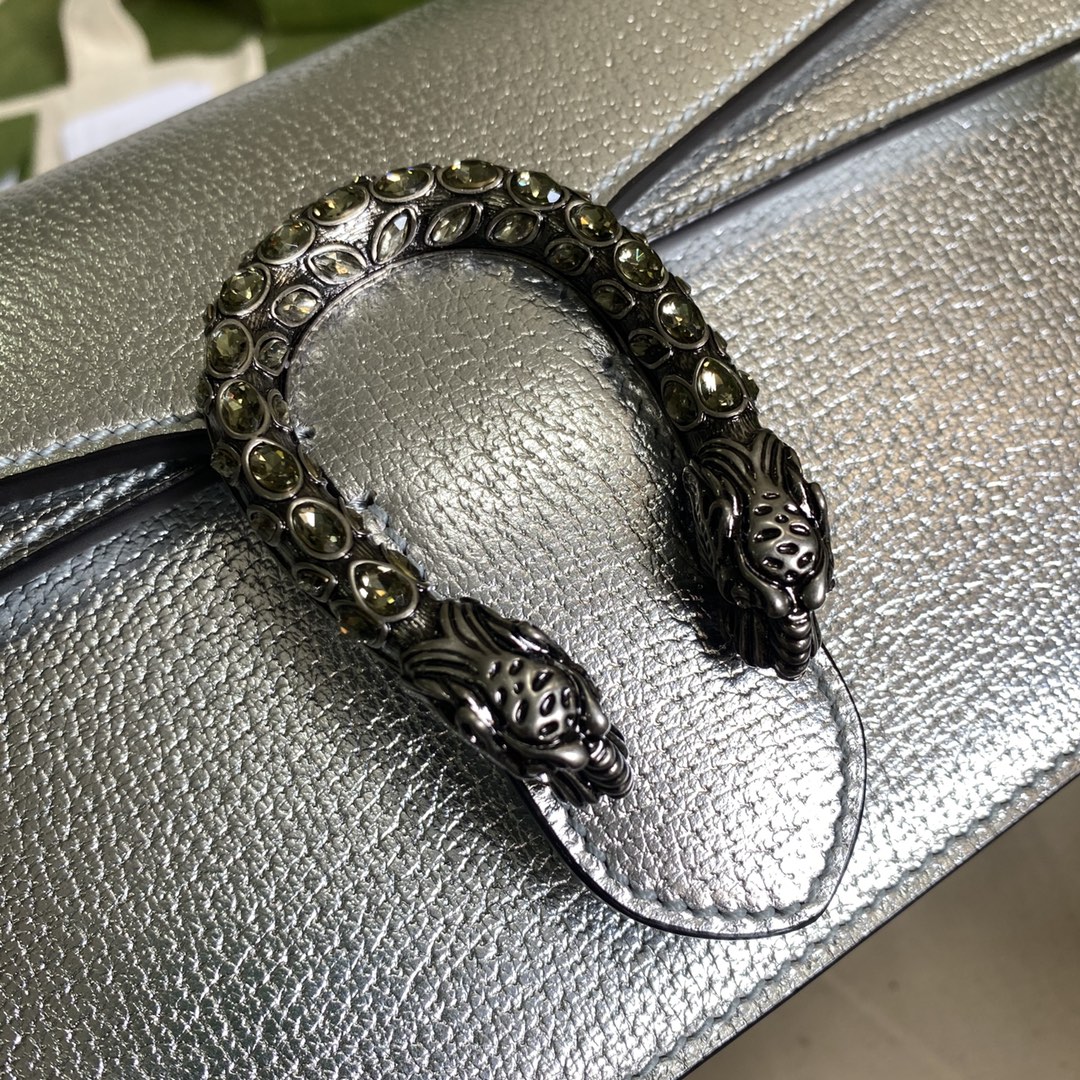 Bagsaaa Gvc*1 Dionysus mini bag Silver lamé leather -25x14x7.5cm