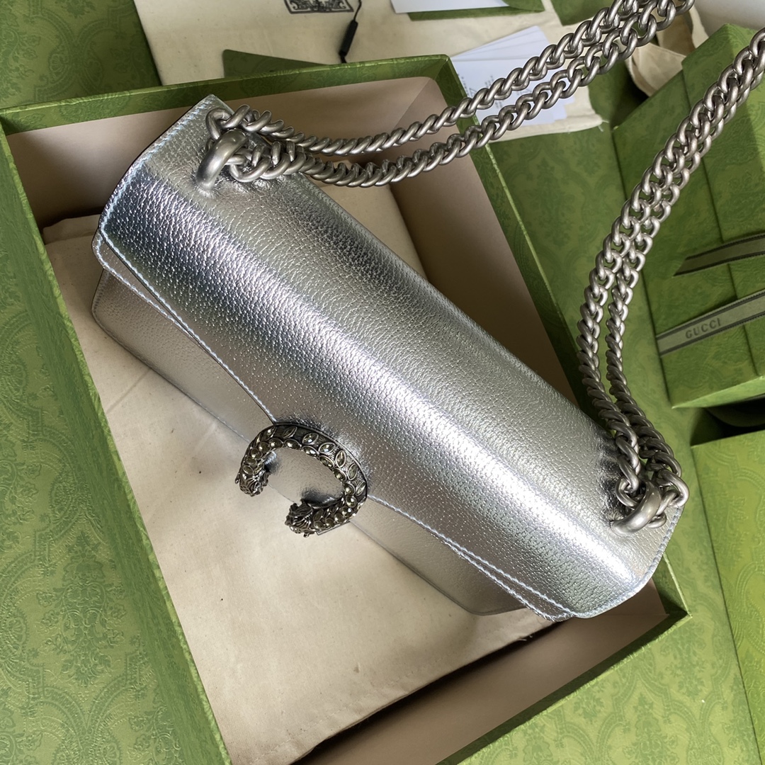 Bagsaaa Gvc*1 Dionysus mini bag Silver lamé leather -25x14x7.5cm