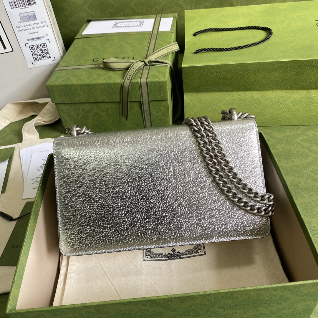 Bagsaaa Gvc*1 Dionysus mini bag Silver lamé leather -25x14x7.5cm