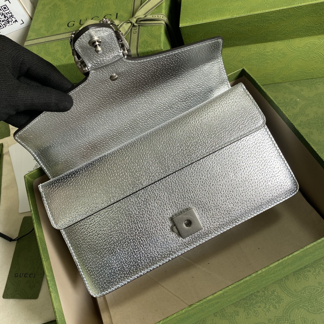 Bagsaaa Gvc*1 Dionysus mini bag Silver lamé leather -25x14x7.5cm