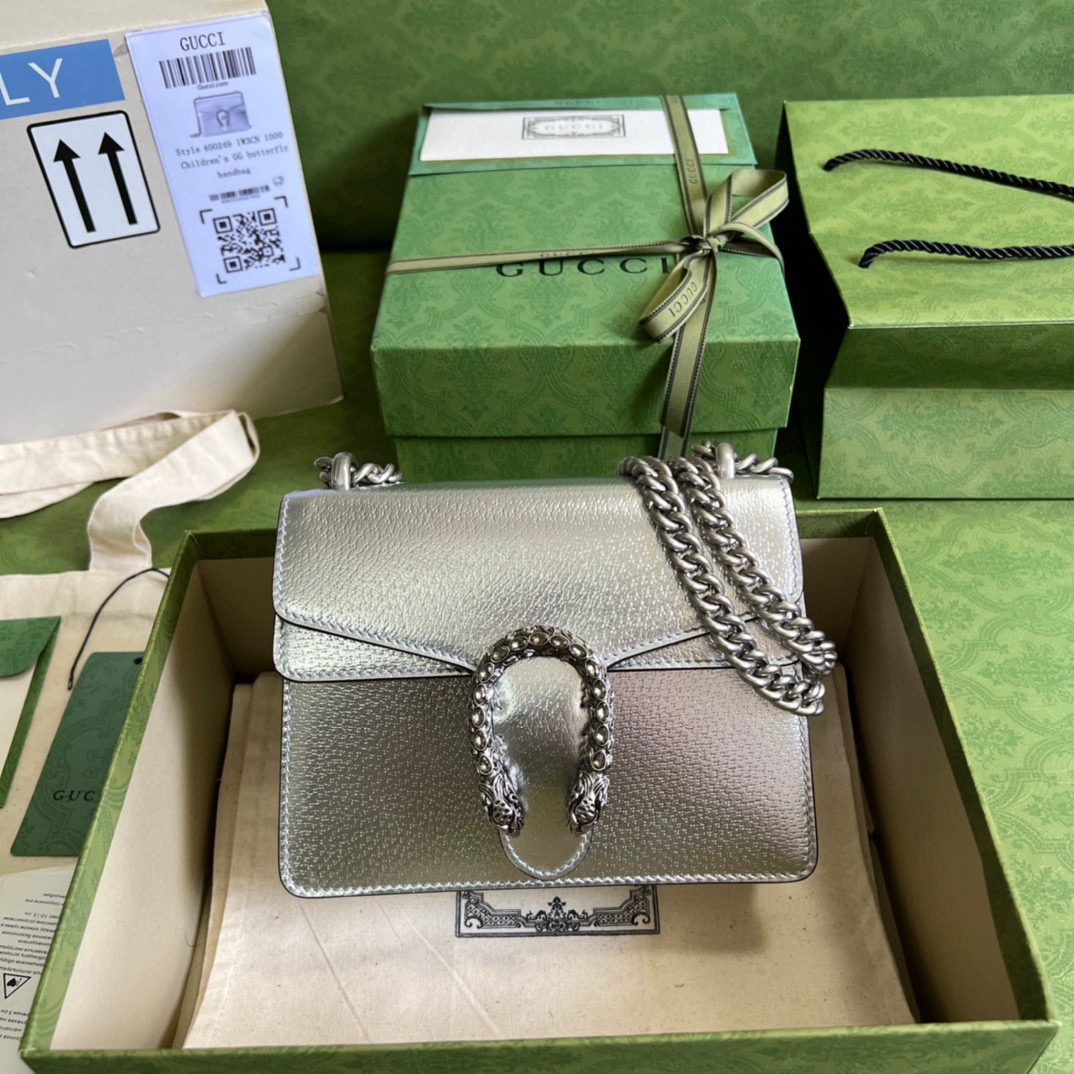 Bagsaaa Gvc*1 Dionysus small bag Silver lamé leather - 25x14x7.5cm