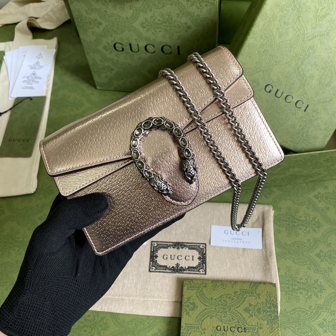 Bagsaaa Gvc*1 Dionysus S*per mini bag gold rose lamé leather - 16.5x10x4cm