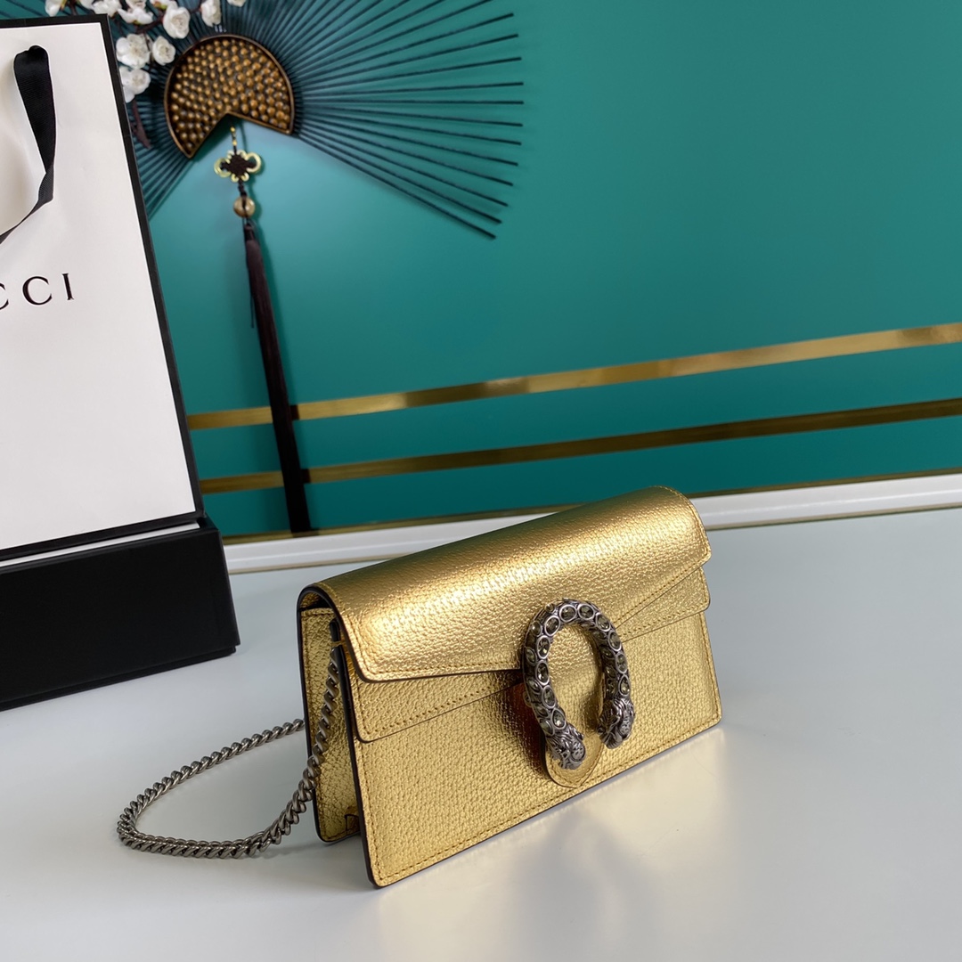 Bagsaaa Gvc*1 Dionysus S*per mini bag gold lamé leather - 16.5x10x4cm