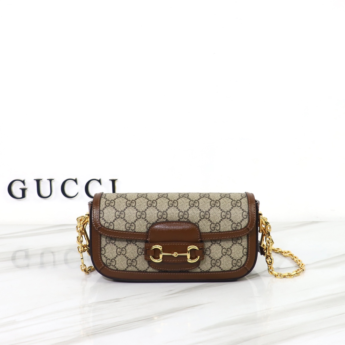 Bagsaaa Gvc*1 Horsebit 1955 Shoulder bag Beige and brown GG Svp*me canvas - W24cm x H13cm x D5.5cm