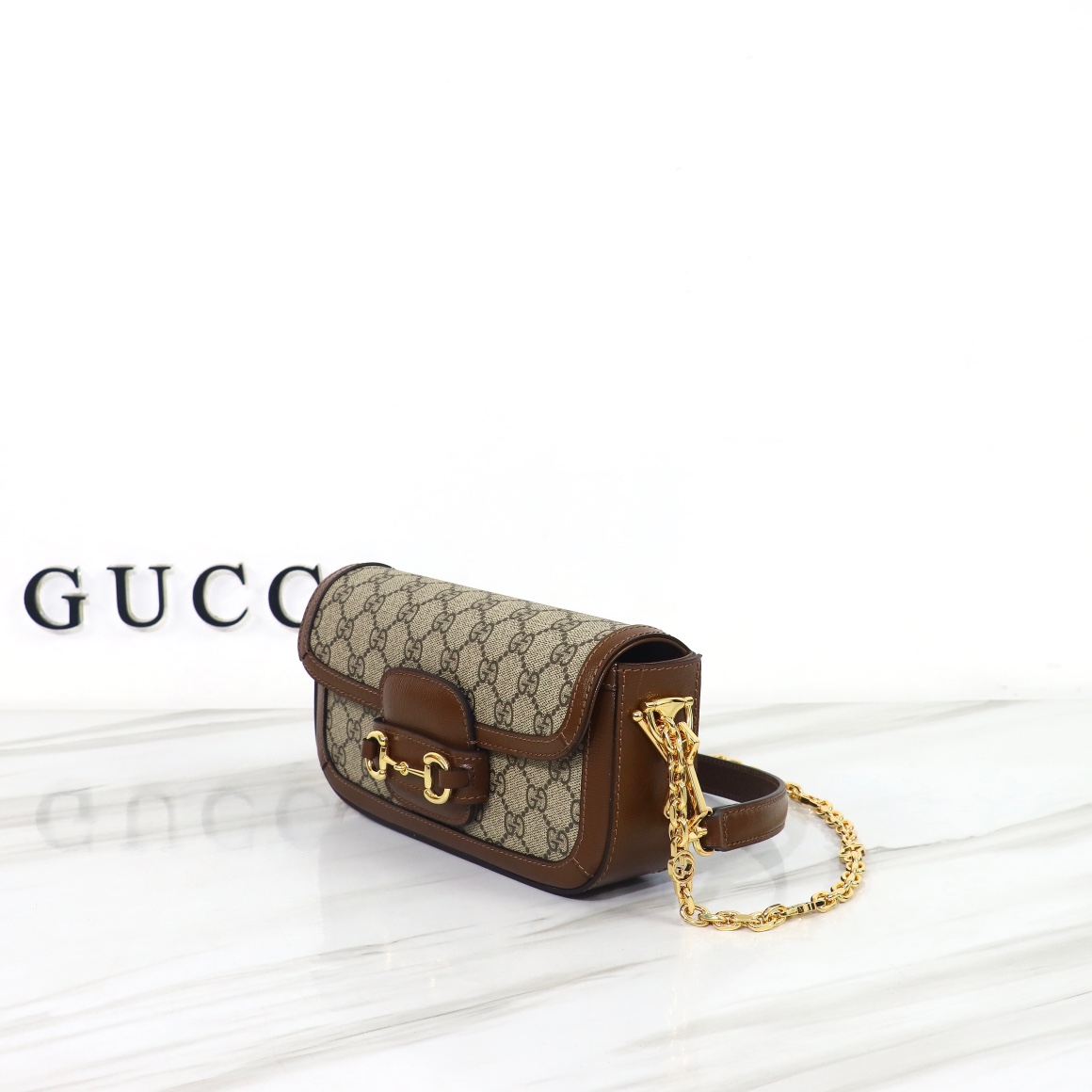 Bagsaaa Gvc*1 Horsebit 1955 Shoulder bag Beige and brown GG Svp*me canvas - W24cm x H13cm x D5.5cm