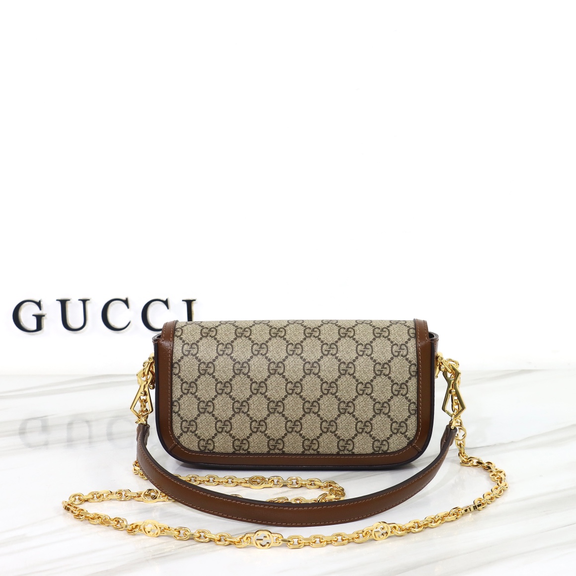 Bagsaaa Gvc*1 Horsebit 1955 Shoulder bag Beige and brown GG Svp*me canvas - W24cm x H13cm x D5.5cm