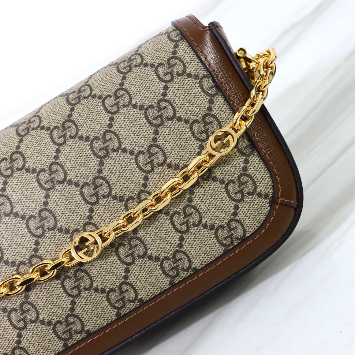 Bagsaaa Gvc*1 Horsebit 1955 Shoulder bag Beige and brown GG Svp*me canvas - W24cm x H13cm x D5.5cm