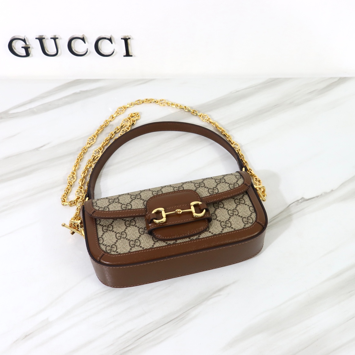 Bagsaaa Gvc*1 Horsebit 1955 Shoulder bag Beige and brown GG Svp*me canvas - W24cm x H13cm x D5.5cm