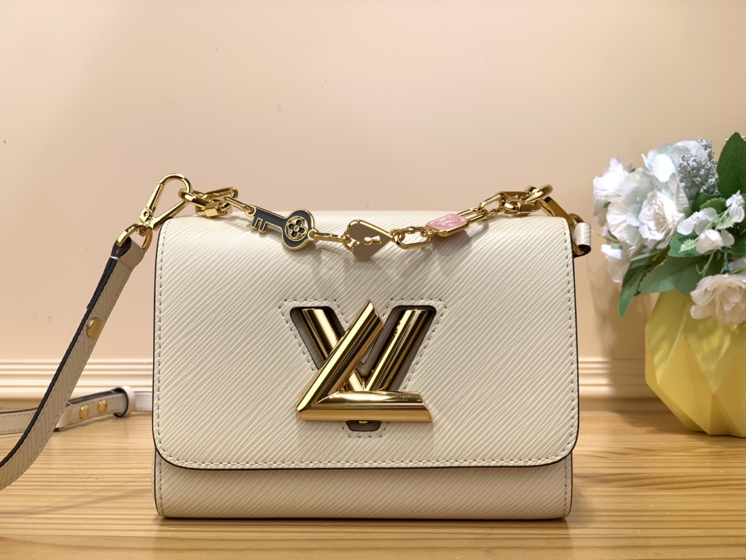 Bagsaaa L0vis Vvtt0n Twist MM Bag White Epi grained with charm gold strap - 23 x 17 x 9.5 cm