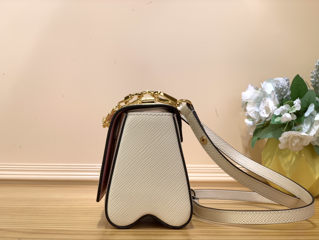 Bagsaaa L0vis Vvtt0n Twist MM Bag White Epi grained with charm gold strap - 23 x 17 x 9.5 cm