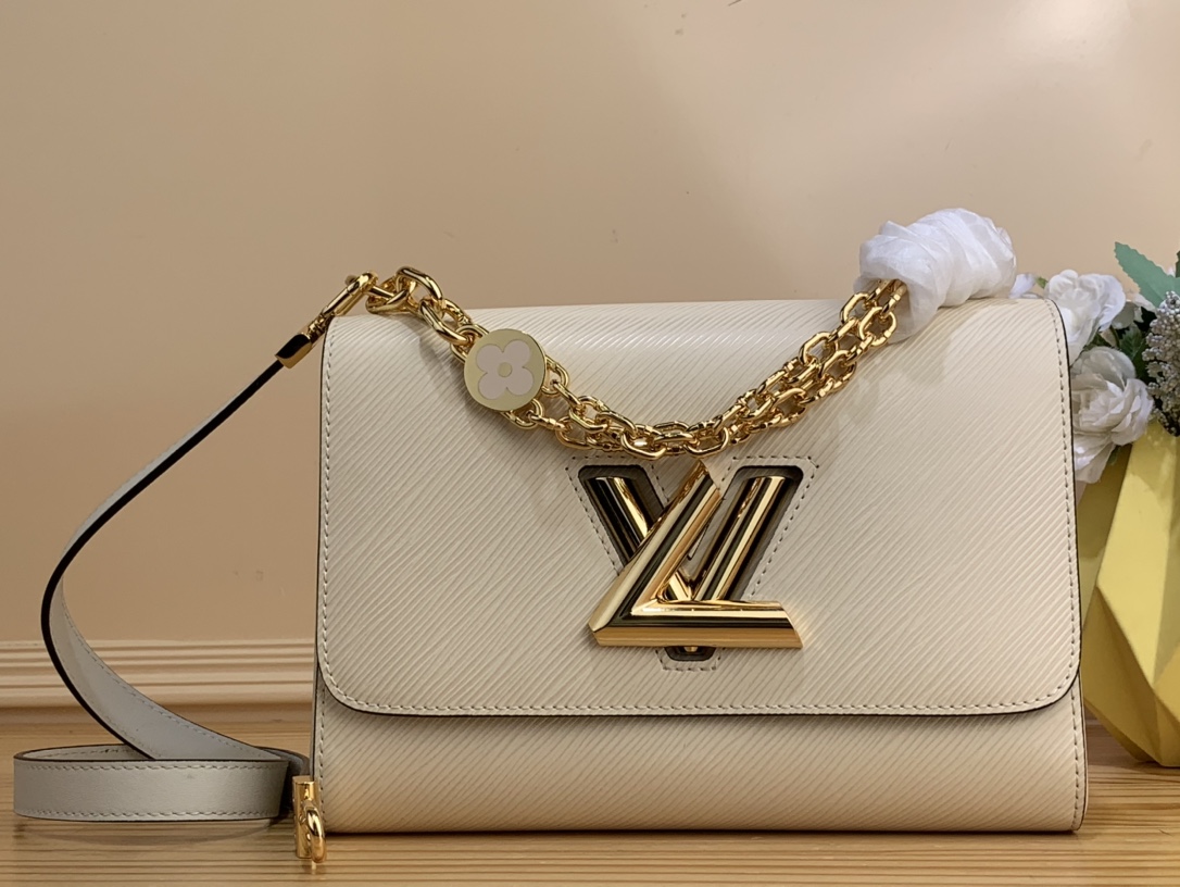 Bagsaaa L0vis Vvtt0n Twist PM Bag White Epi grained with charm gold strap - 19 x 15 x 9cm