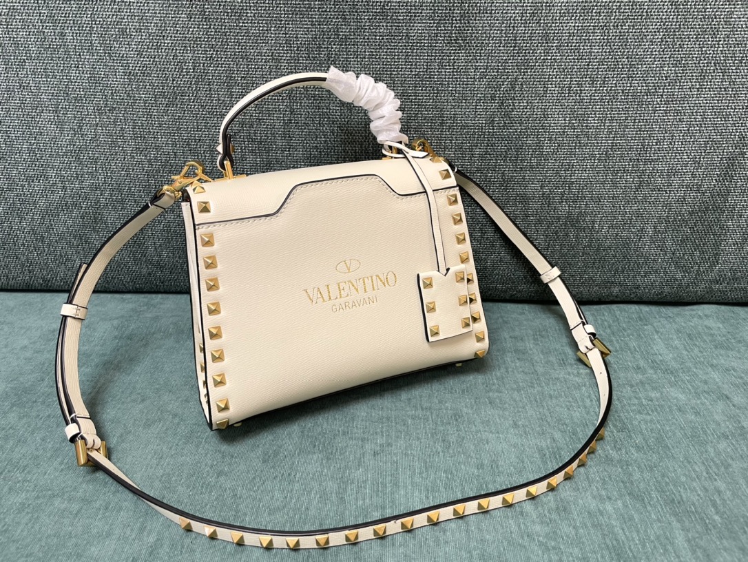 Bagsaaa Va1e*ntin0 Garavani Rockstud Alcove Cream Bag - 22*17*9cm