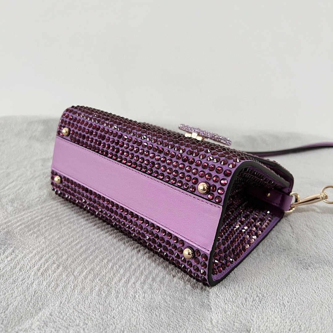 Bagsaaa Va1e*ntin0 Vsling Mini Handbag With RHINESTONES AMETHYST - W19xH13xD9 cm