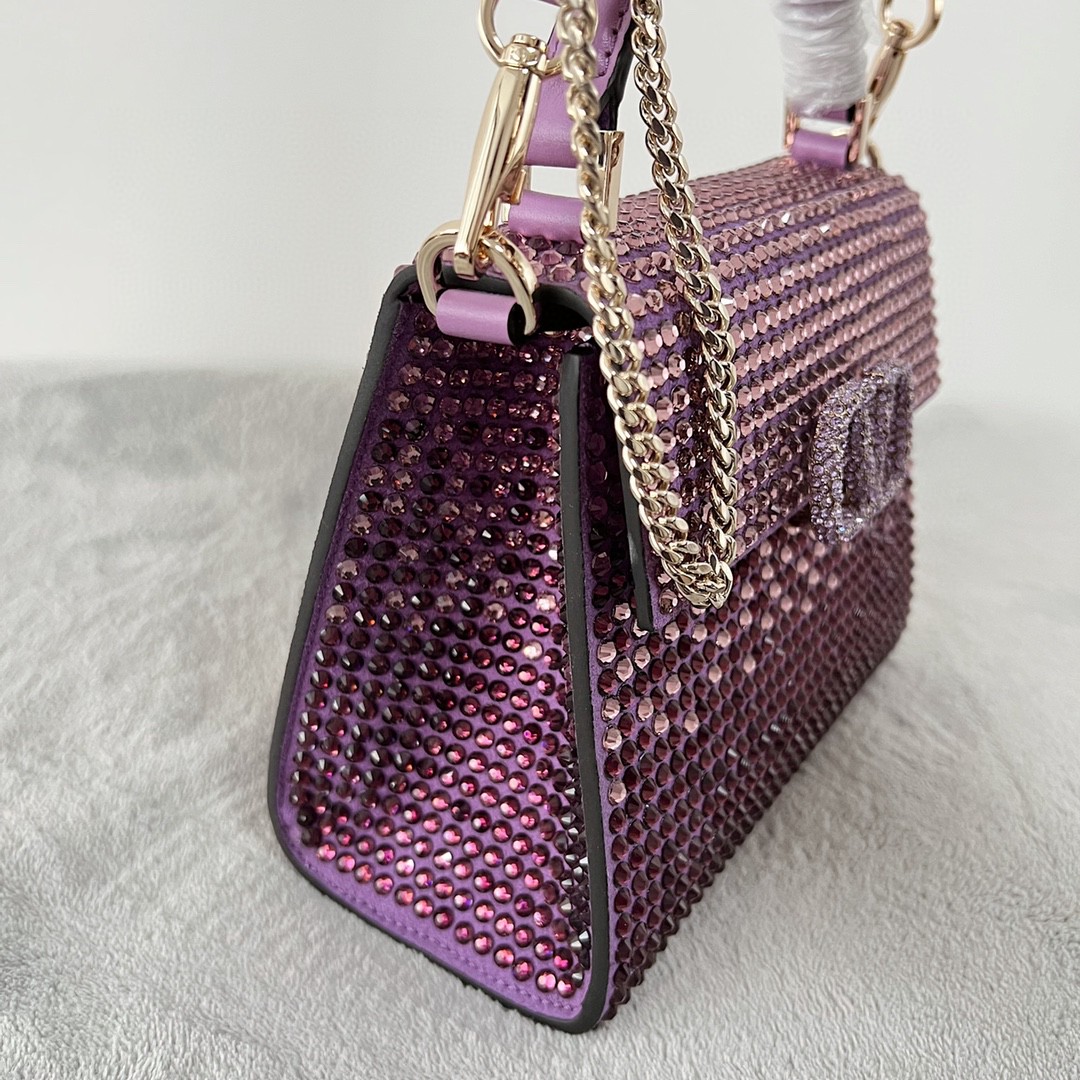 Bagsaaa Va1e*ntin0 Vsling Mini Handbag With RHINESTONES AMETHYST - W19xH13xD9 cm