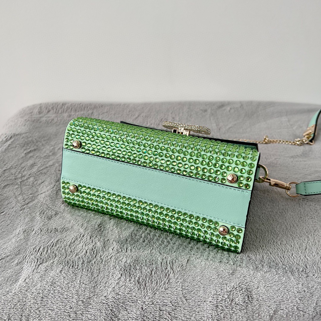 Bagsaaa Va1e*ntin0 Vsling Mini Handbag With RHINESTONES Green - W19xH13xD9 cm