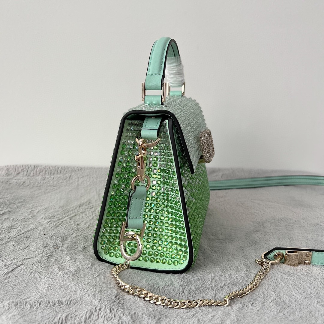 Bagsaaa Va1e*ntin0 Vsling Mini Handbag With RHINESTONES Green - W19xH13xD9 cm