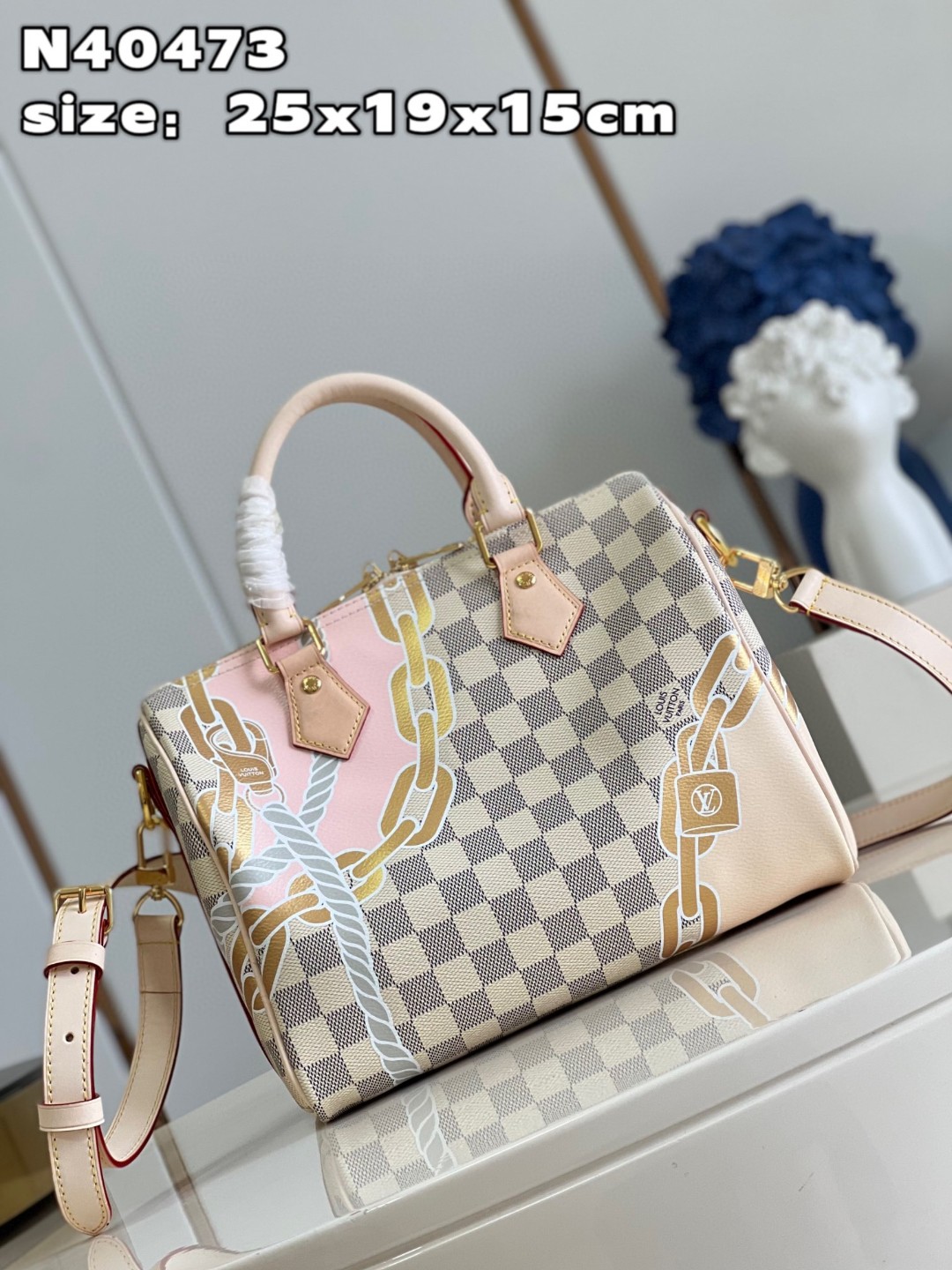 Bagsaaa L0vis Vvtt0n SpeedyBandoulière 25 Damier Azur coated canvas - 25 x 19 x 15 cm
