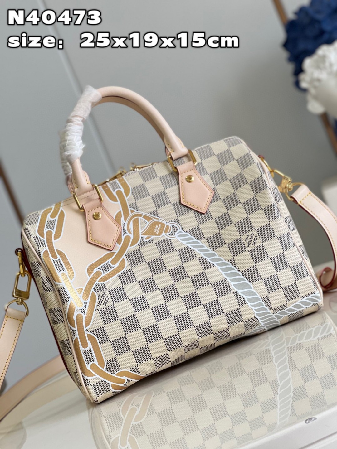 Bagsaaa L0vis Vvtt0n SpeedyBandoulière 25 Damier Azur coated canvas - 25 x 19 x 15 cm