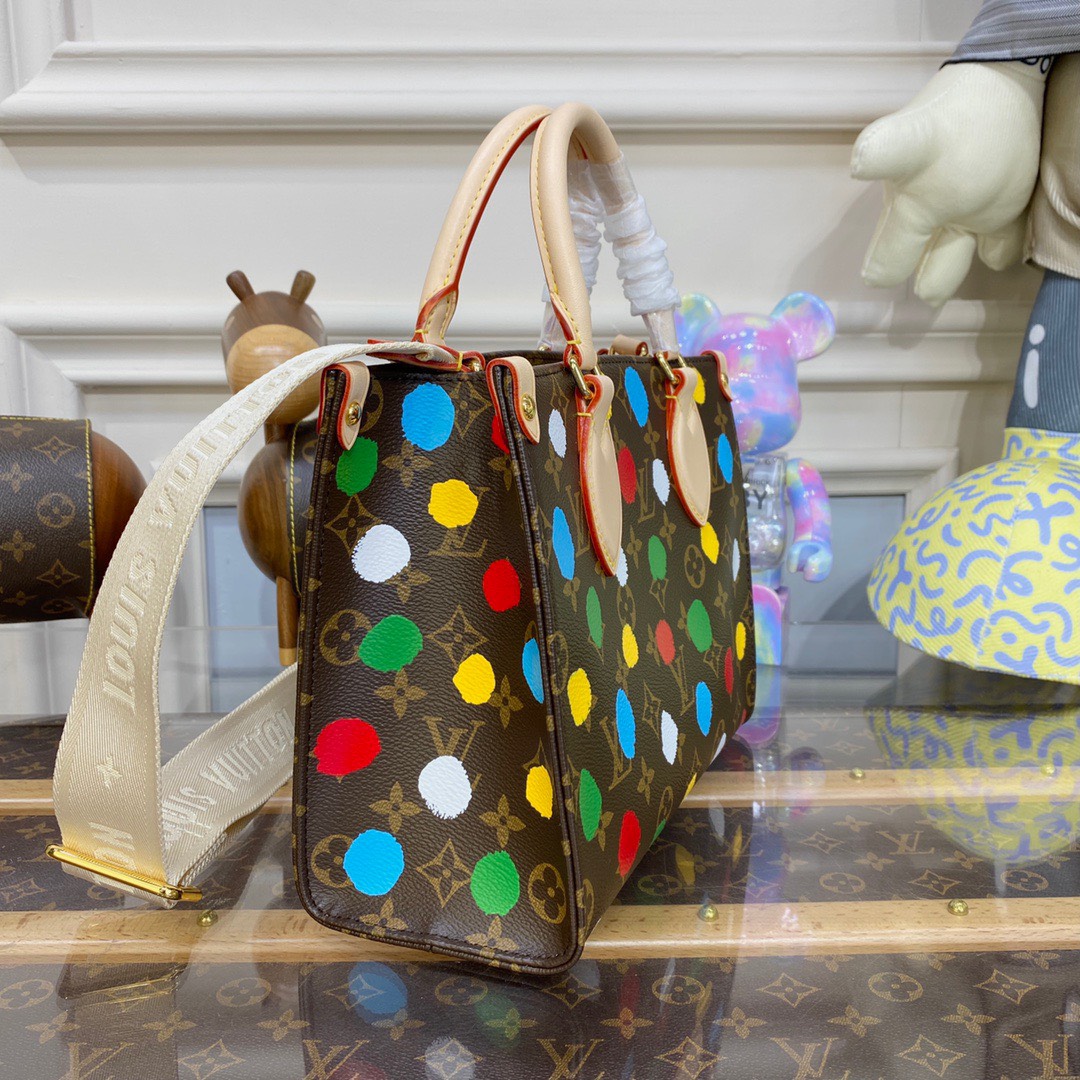 Bagsaaa L0vis Vvtt0n Onthego PM YK Painted Dots texture with 3D effect - 25x19x11.5cm