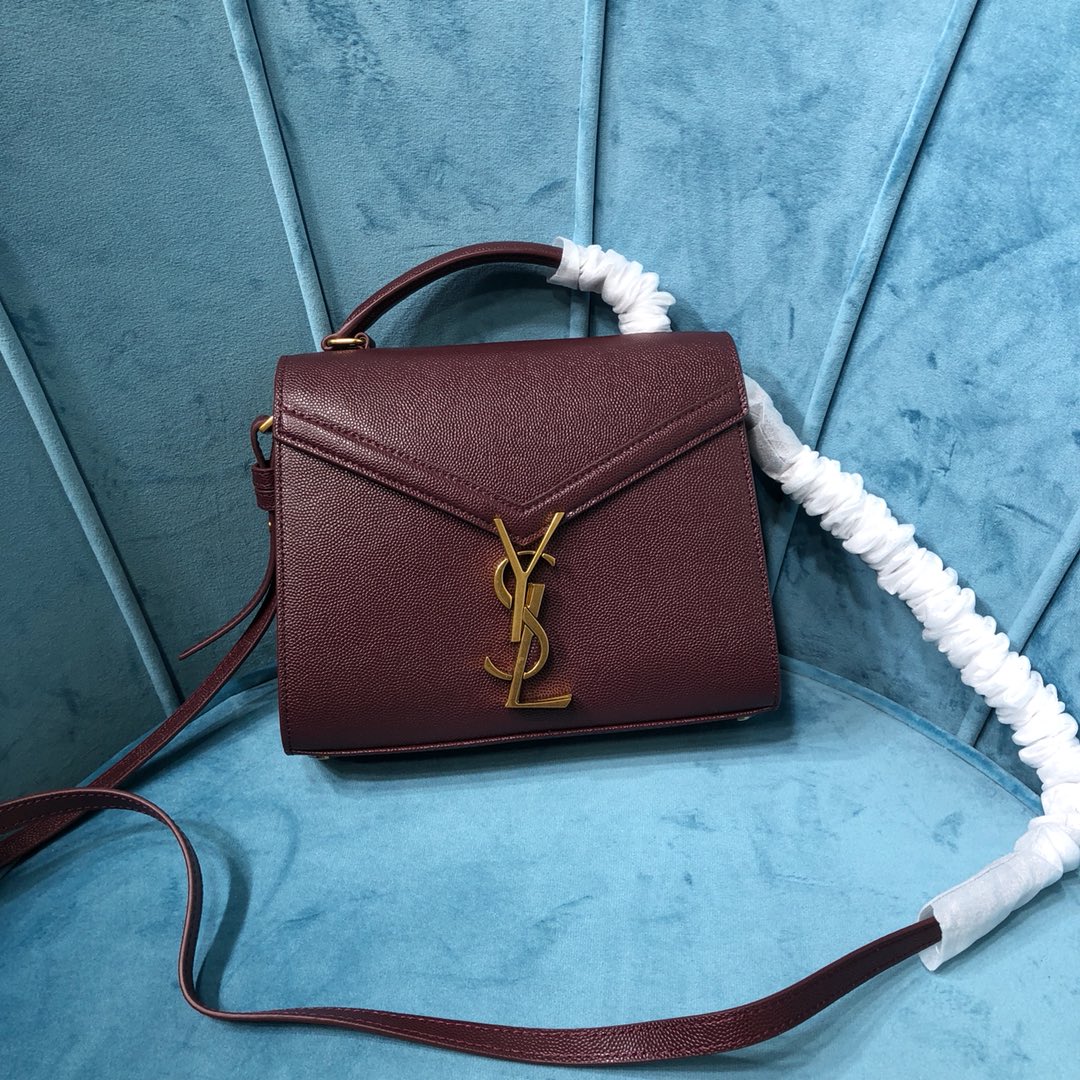 Bagsaaa Y51 Cassandra Grained Leather Burgundy Small Bag - 20×16×7.5cm