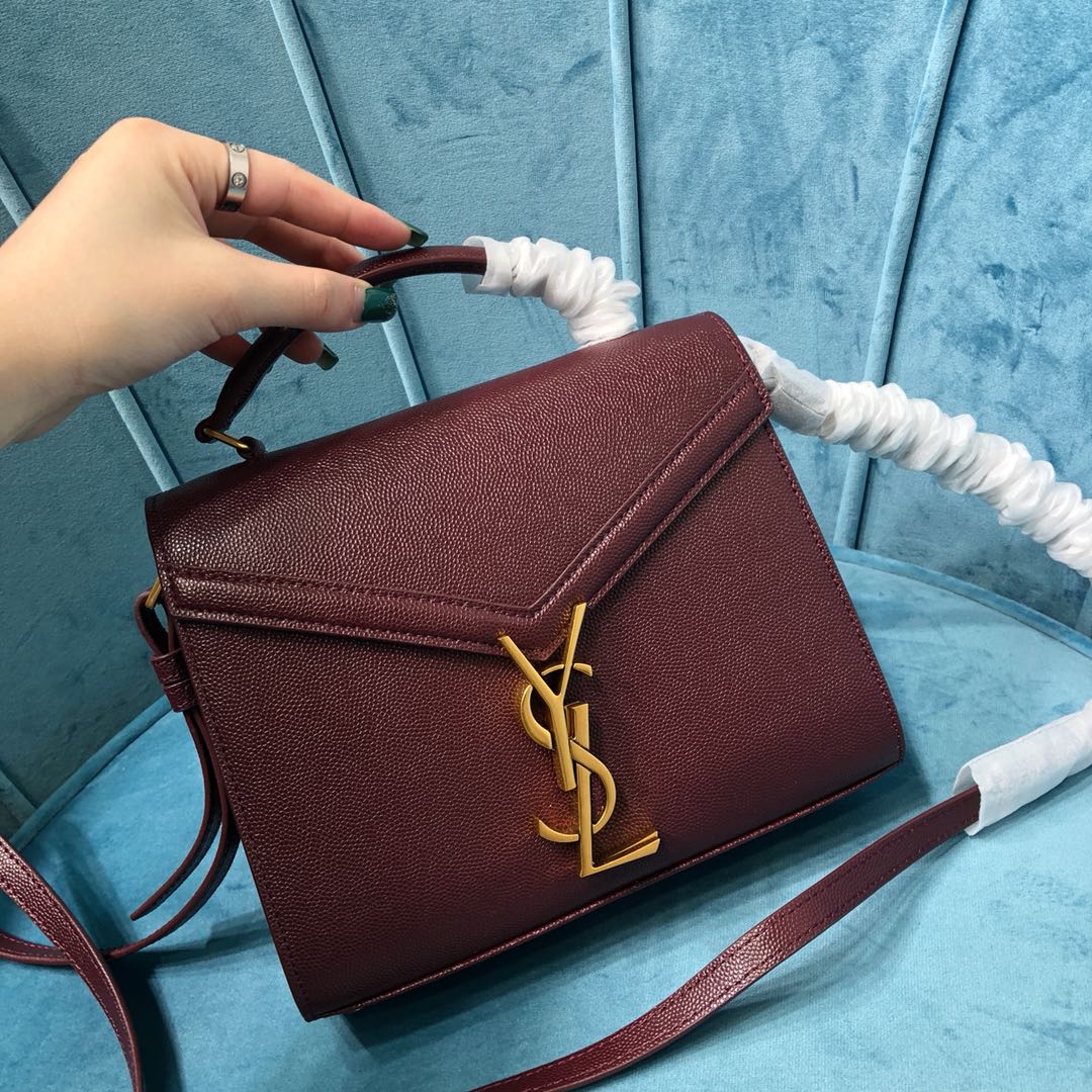 Bagsaaa Y51 Cassandra Grained Leather Burgundy Small Bag - 20×16×7.5cm