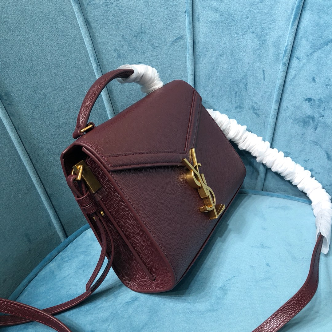 Bagsaaa Y51 Cassandra Grained Leather Burgundy Small Bag - 20×16×7.5cm
